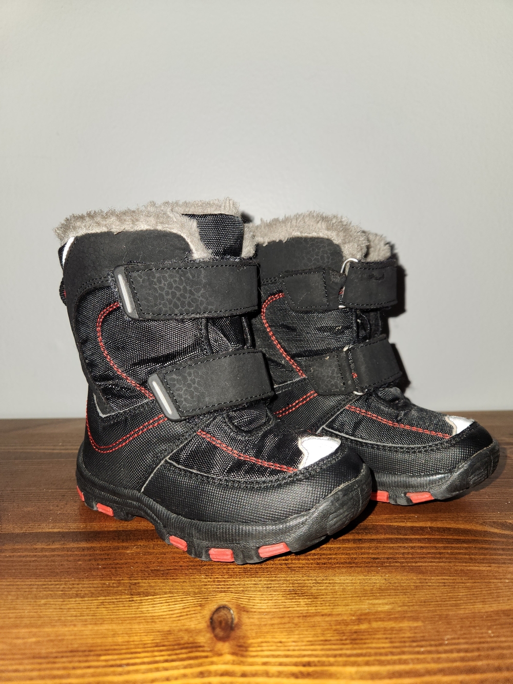 Joe Fresh Black and Red Kids Winter Boots with Faux-Fur Cuff
